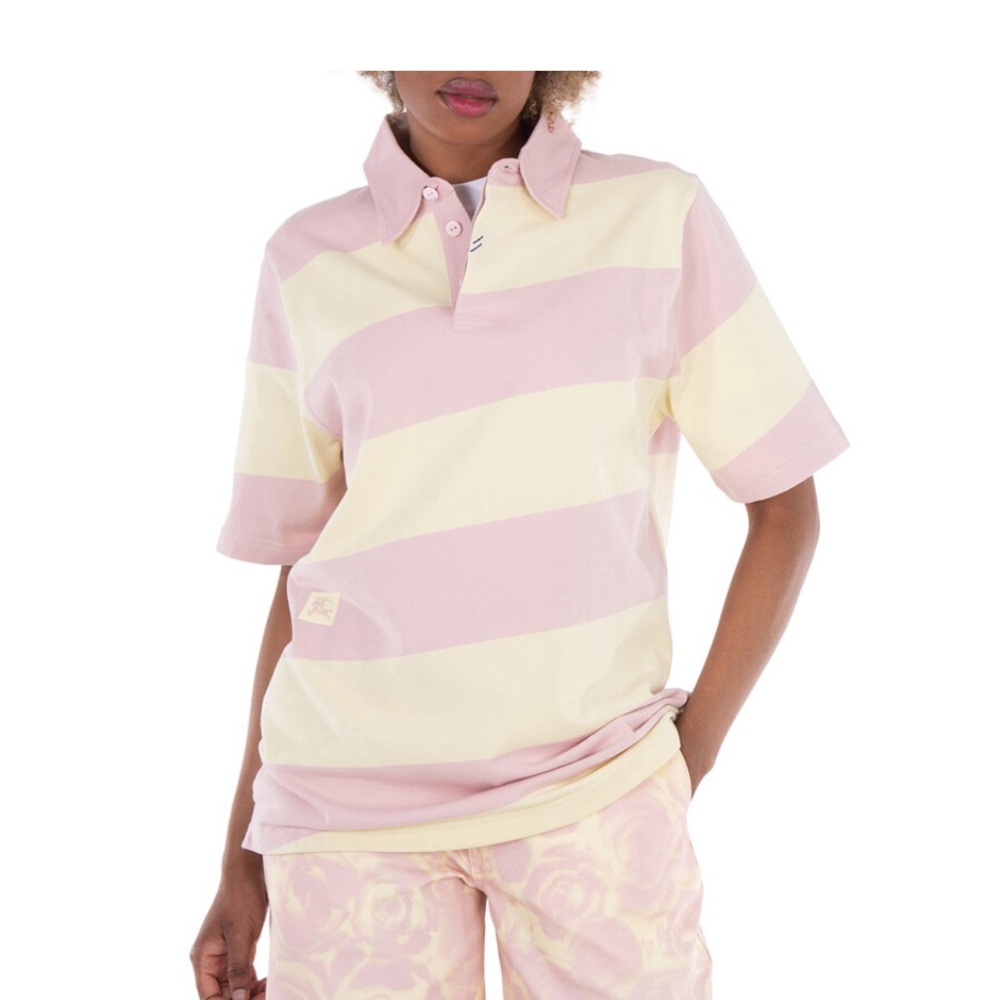 NWT Burberry Striped Pink and yellow Polo Shirt